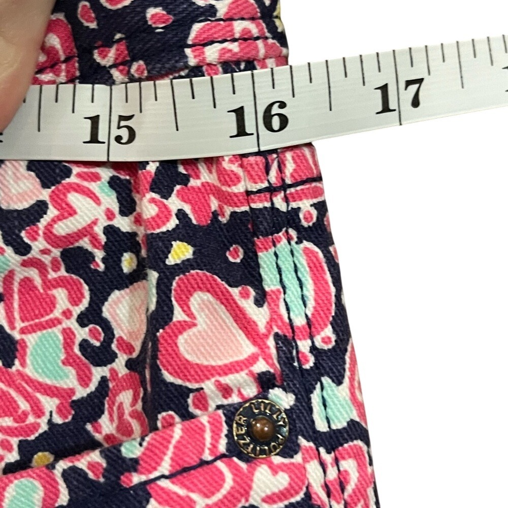 Lilly‎ Pulitzer Worth Skinny Mini Pants Pink Navy Heart Print Size 6 Ankle Crop - Picture 6 of 10